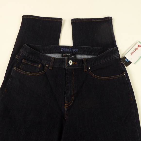 Marmot Mira CoolMax Stretch Denim Jean NWT Dark Indigo Slim Fit Straight Leg - Picture 2 of 7